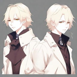 Create a full-height stylized anime boy character with an albino appearance