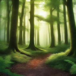 Create a captivating book cover featuring a mysterious forest with a hidden path