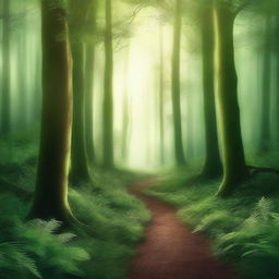 Create a captivating book cover featuring a mysterious forest with a hidden path