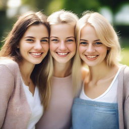 A realistic image of two pretty sisters, one brunette and one blonde, both around 20 years old