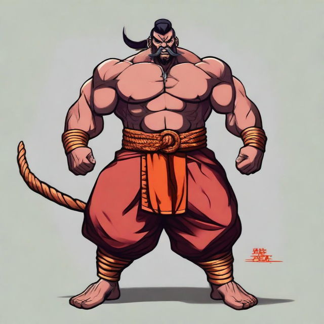 A 2D DnD character resembling a bulky South Indian Kalari fighter version of Ma Dong-seok