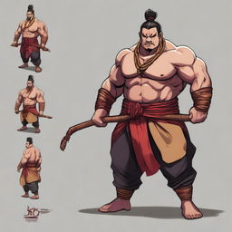 A 2D DnD character resembling a bulky South Indian Kalari fighter version of Ma Dong-seok