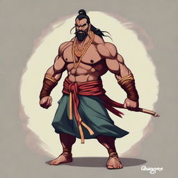 A 2D DnD character portrait resembling a South Indian Kalari fighter version of Ma Dong-seok