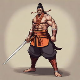 A 2D DnD character portrait resembling a South Indian Kalari fighter version of Ma Dong-seok