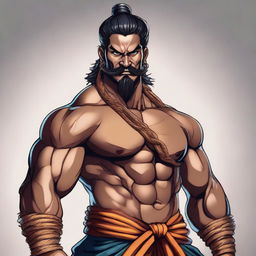 A 2D DnD character portrait resembling a South Indian Kalari fighter version of Ma Dong-seok