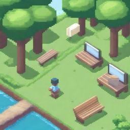 Create a detailed pixel art scene of a city park