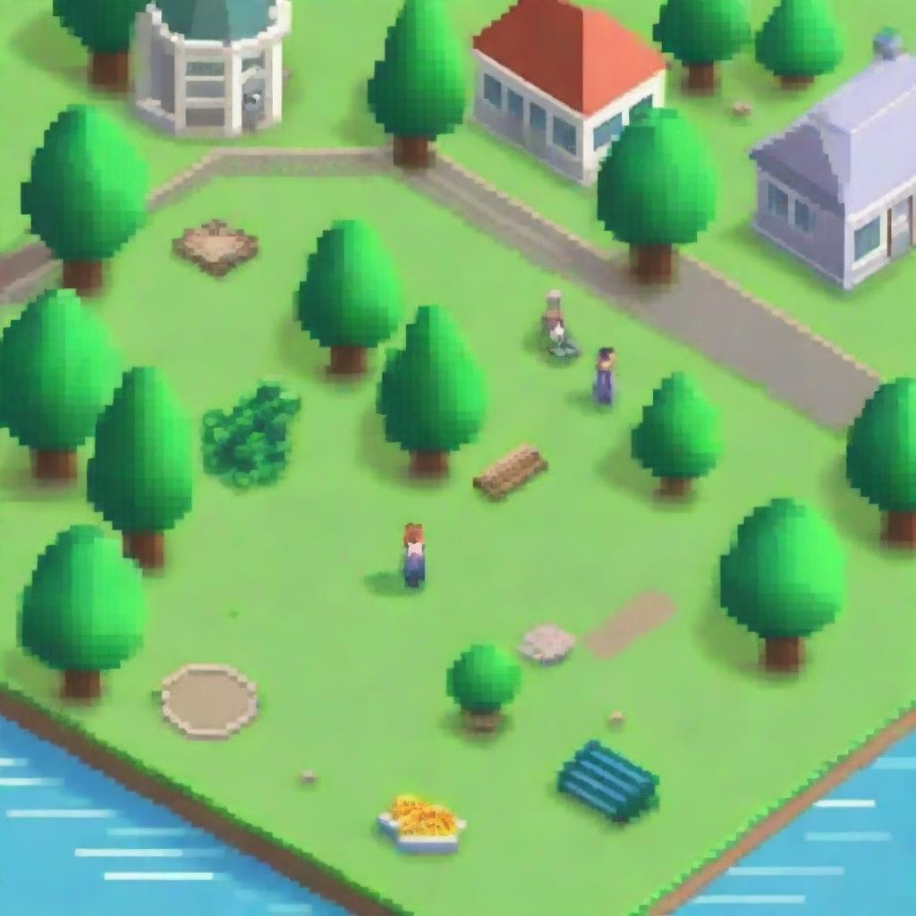 Create a detailed pixel art scene of a city park