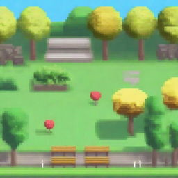 Create a detailed pixel art scene of a city park