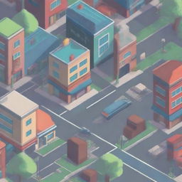 Create an image of a bustling city street from a front view in pixel art style