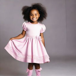 A picture of a little black girl about 7 years old with curly hair that has bows in it