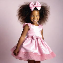 A picture of a little black girl about 7 years old with curly hair that has bows in it