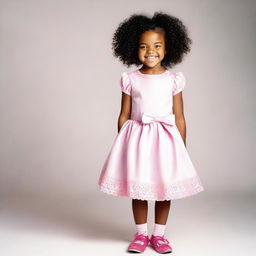 A picture of a little black girl about 7 years old with curly hair that has multiple bows in it