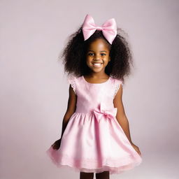 A picture of a little black girl about 7 years old with curly hair that has multiple bows in it