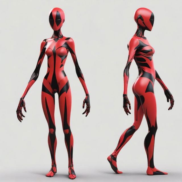 Create an image of a character with red skin and black markings, using the reference image provided as a base