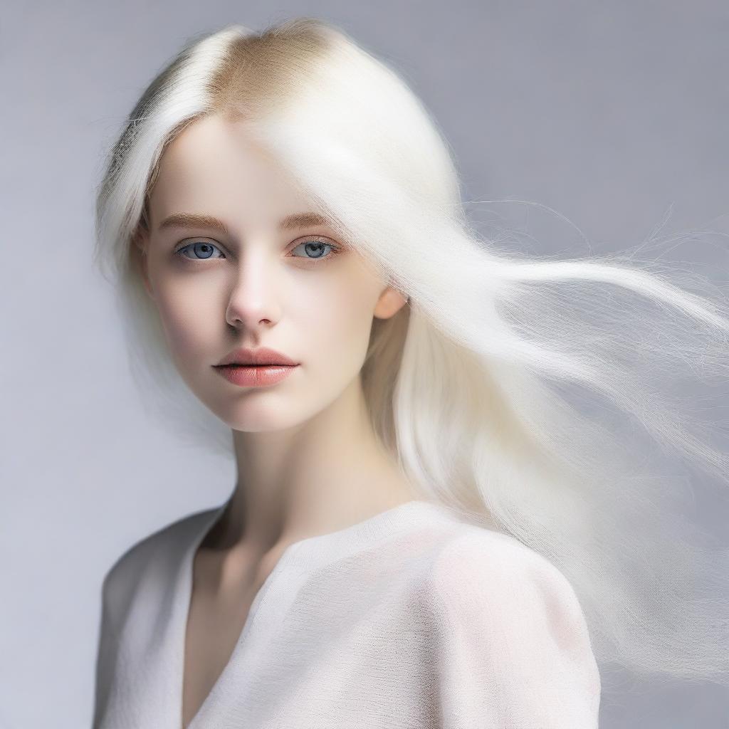 Create an image featuring a person with a small piece of hair that has turned white, while the rest of the image remains untouched