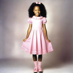 A picture of a black girl about 13 years old with curly hair styled into braids, each adorned with multiple bows