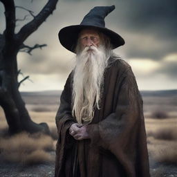 Create an image of a wizard who has had his magic drained for the last 20 years