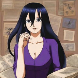 A detailed illustration of Nico Robin from One Piece, featuring her long black hair, signature purple outfit, and calm, intelligent demeanor