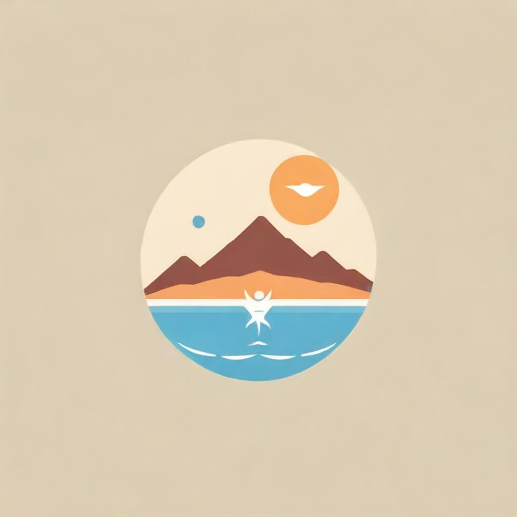 Logo design incorporating symbols of the desert, swimming pool, and fun activities