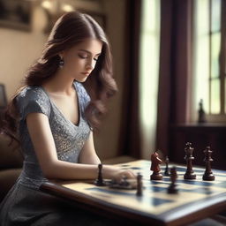 Create an image of Ava Pandora playing chess