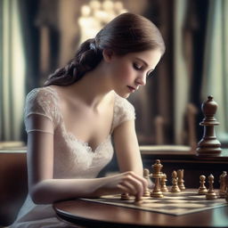 Create an image of Ava Pandora playing chess