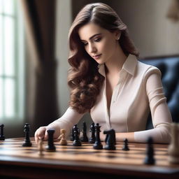 Create an image of Ava Pandora playing chess