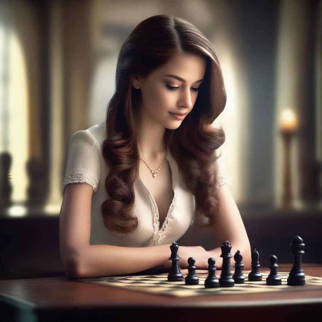 Create an image of Ava Pandora playing chess