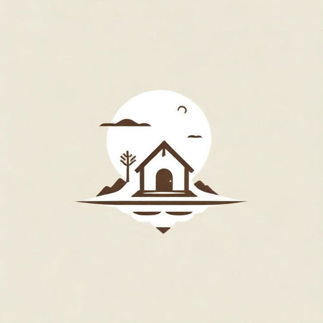 Line art logo design incorporating elements of desert, swimming pool and rustic hut