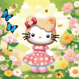 A cheerful and cute Hello Kitty character with a morena (tan) skin tone