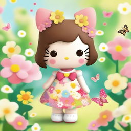 A cheerful and cute Hello Kitty character with a morena (tan) skin tone