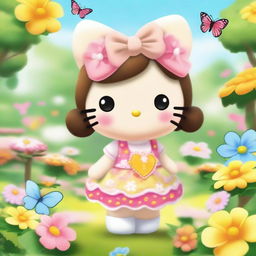 A cheerful and cute Hello Kitty character with a morena (tan) skin tone