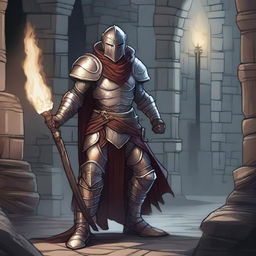 A detailed illustration of a classic Dungeons & Dragons character, featuring medieval fantasy armor, a mystical staff, and a magical aura