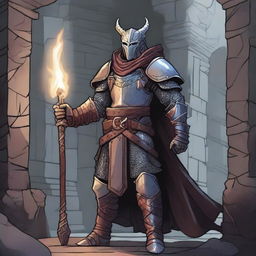 A detailed illustration of a classic Dungeons & Dragons character, featuring medieval fantasy armor, a mystical staff, and a magical aura