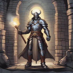 A detailed illustration of a classic Dungeons & Dragons character, featuring medieval fantasy armor, a mystical staff, and a magical aura