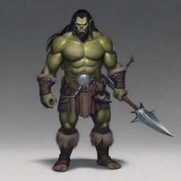 Create a detailed character portrait of a 34-year-old male half-orc barbarian from Dungeons and Dragons