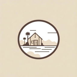 Line art logo design incorporating elements of desert, swimming pool and rustic hut