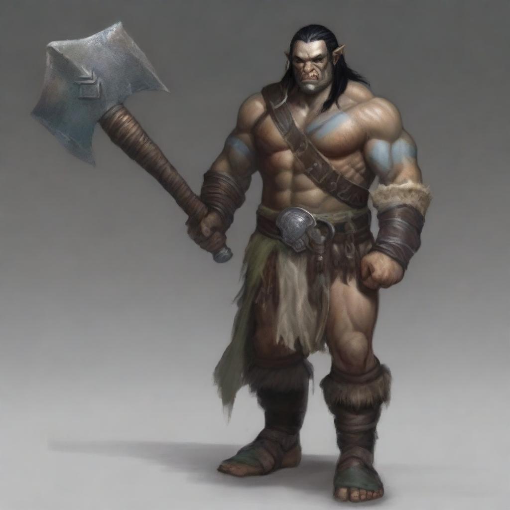 A male half-orc barbarian, 34 years old, 1