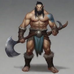 A male half-orc barbarian, 34 years old, 1