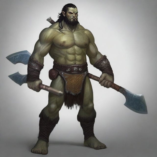 A male half-orc barbarian, 34 years old, 1