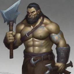 A male half-orc barbarian, 34 years old, 1