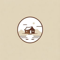 Line art logo design incorporating elements of desert, swimming pool and rustic hut