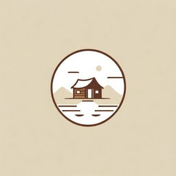 Line art logo design incorporating elements of desert, swimming pool and rustic hut