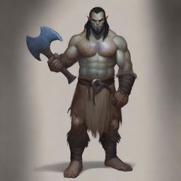 Create a detailed portrait of a male half-orc barbarian