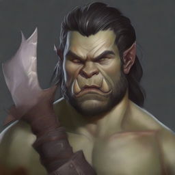 Create a detailed portrait of a male half-orc barbarian