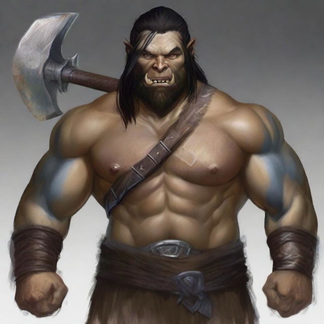 Create a detailed portrait of a male half-orc barbarian