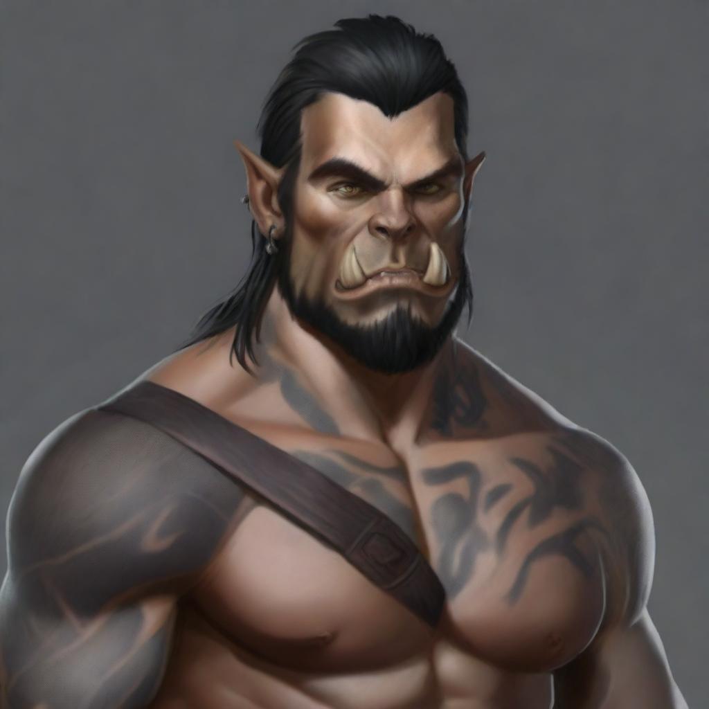 Create a detailed portrait of a male half-orc barbarian