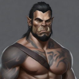 Create a detailed portrait of a male half-orc barbarian