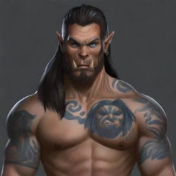 Create a detailed portrait of a male half-orc barbarian