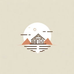 Line art logo design incorporating elements of desert, swimming pool and rustic hut