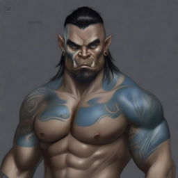 Create a detailed portrait of a male half-orc barbarian